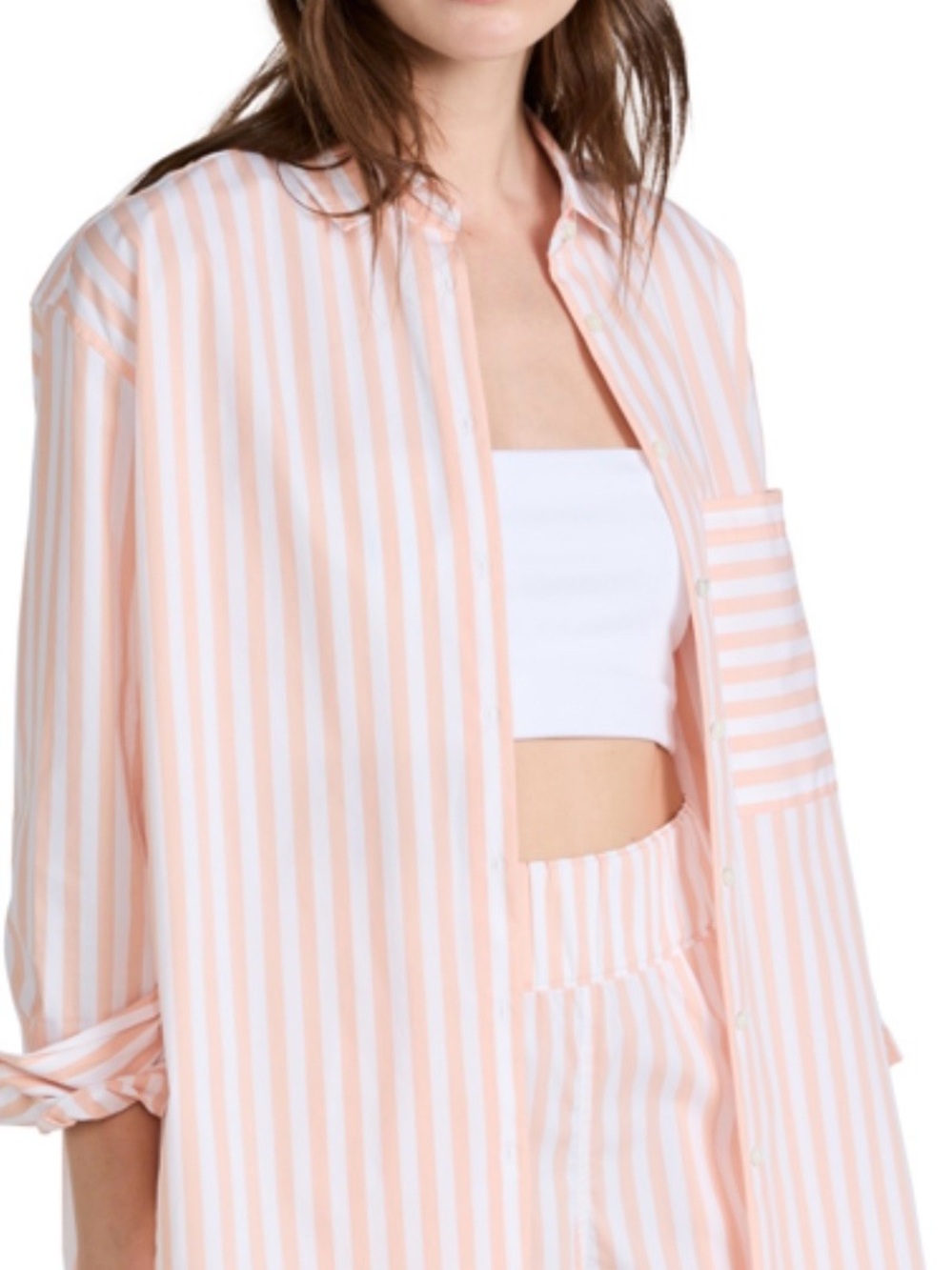 AYR The Deep End Stripe Button Up Long Sleeve Shirt Cherry Blossom Medium